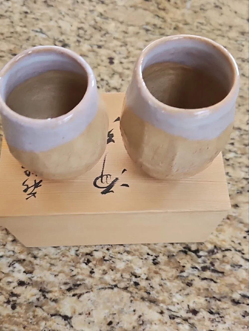 Vintage original Hagi Ware Japanese Sake Cups Pair in Signed Wooden Box not used